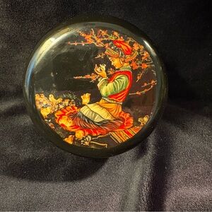Vintage Russian Black Laquer Trinket Box